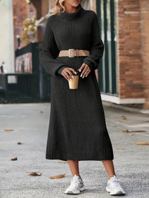 Abito Donna Lungo in Maglia con Collo Alto