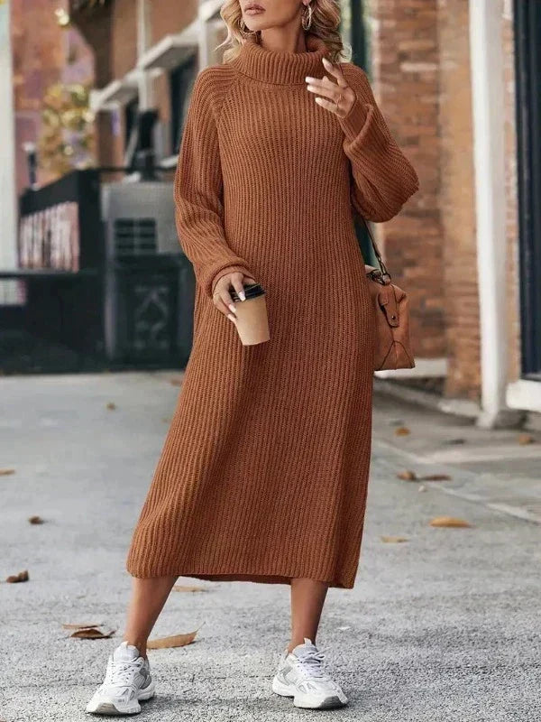 Abito Donna Lungo in Maglia con Collo Alto