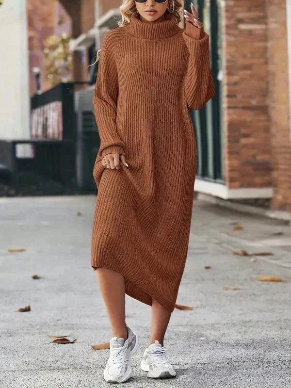 Abito Donna Lungo in Maglia con Collo Alto