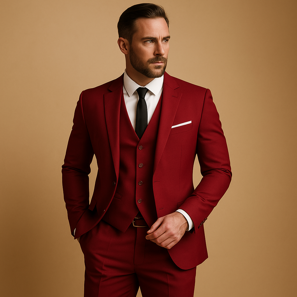 Completo Uomo Elegante 3 Pezzi Slim Fit con Gilet e Revers Classico