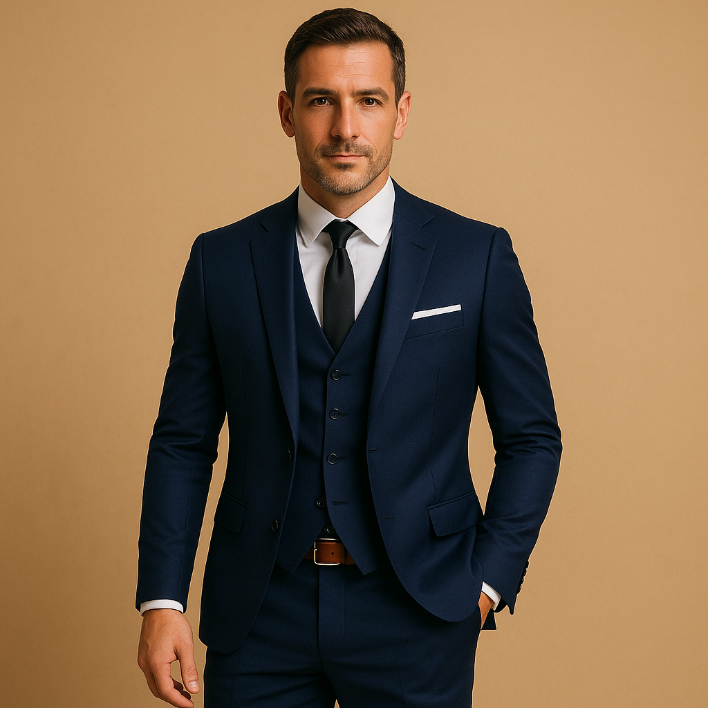 Completo Uomo Elegante 3 Pezzi Slim Fit con Gilet e Revers Classico