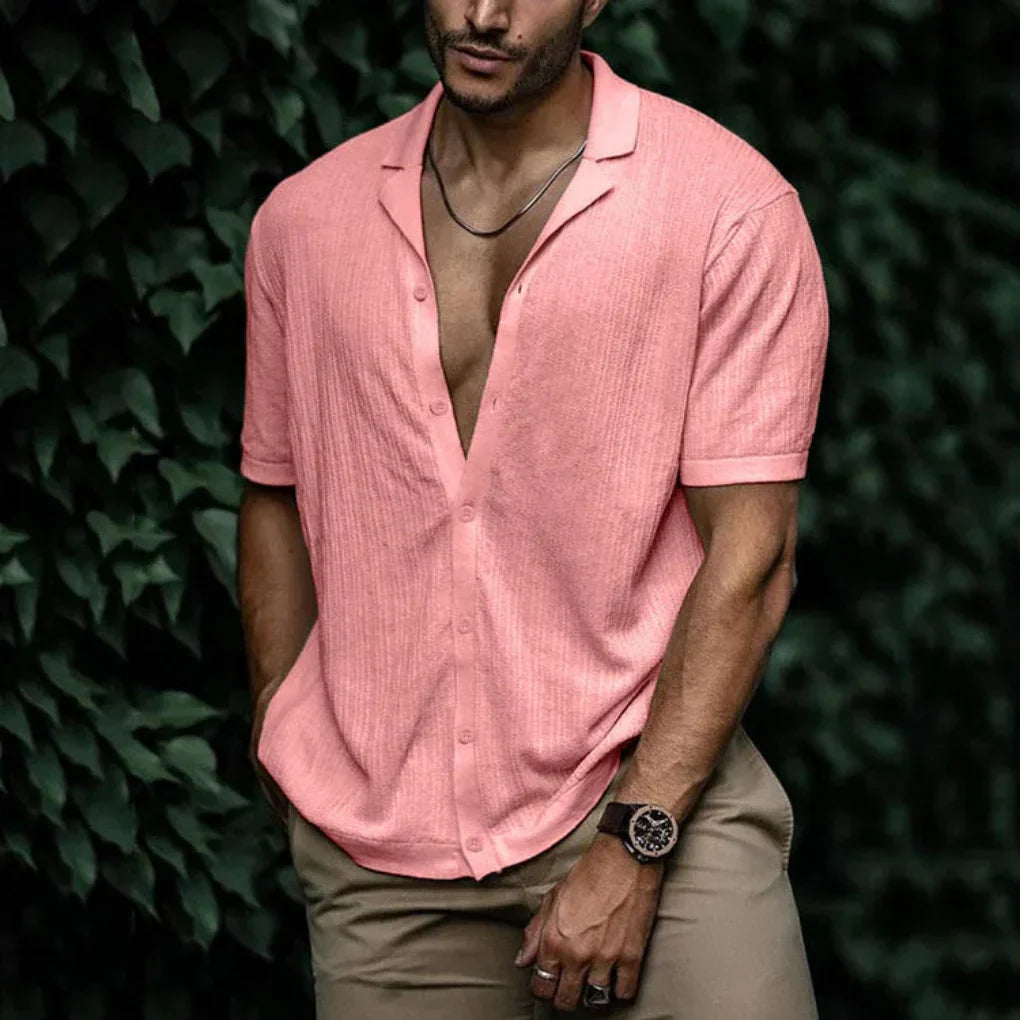 Men's summer short-sleeve shirt with linen effect