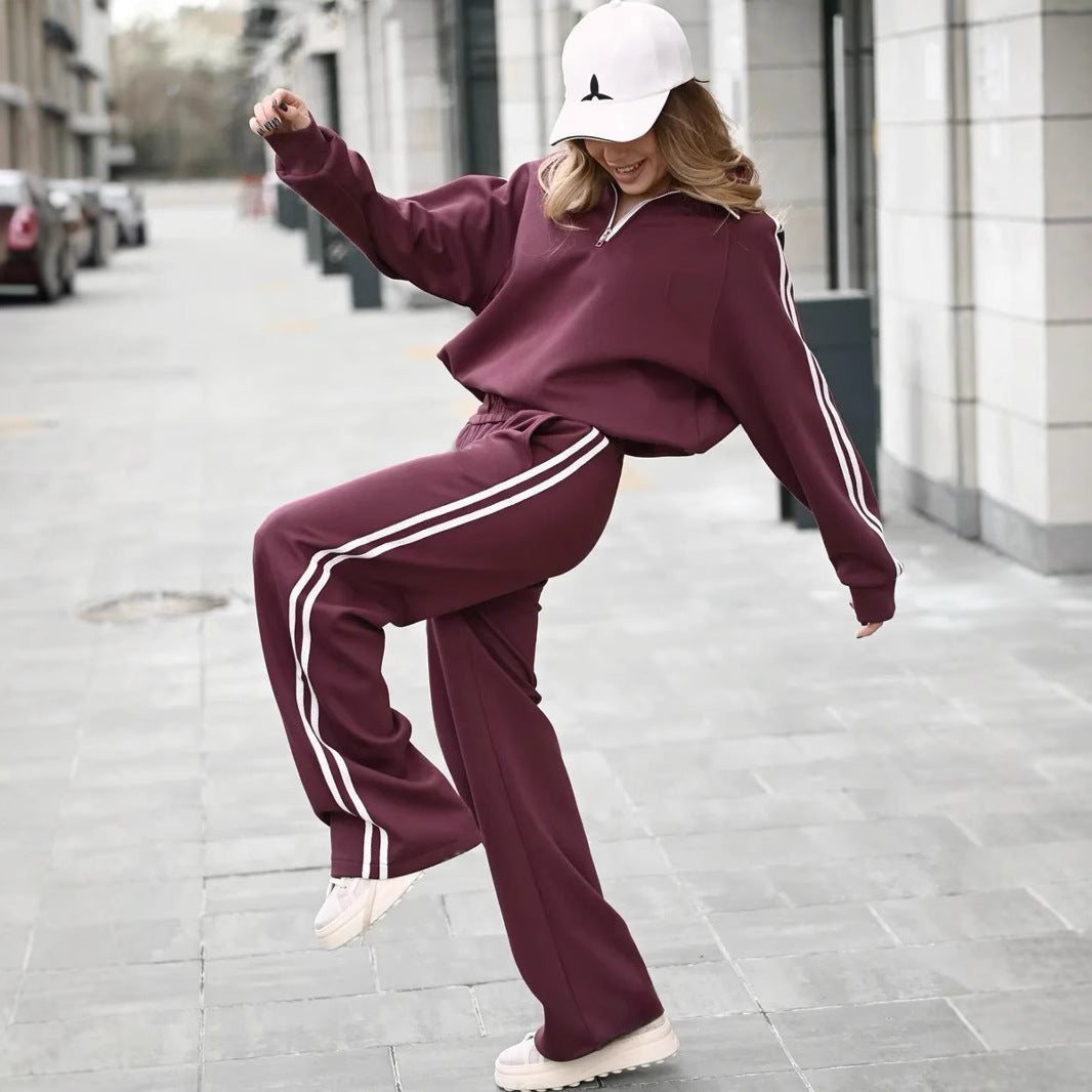 Completo Donna Oversize con Felpa e Pantaloni a Gamba Larga
