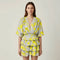 Vestido curto feminino com babados, estampa floral, mangas amplas, decote V, casual de verão