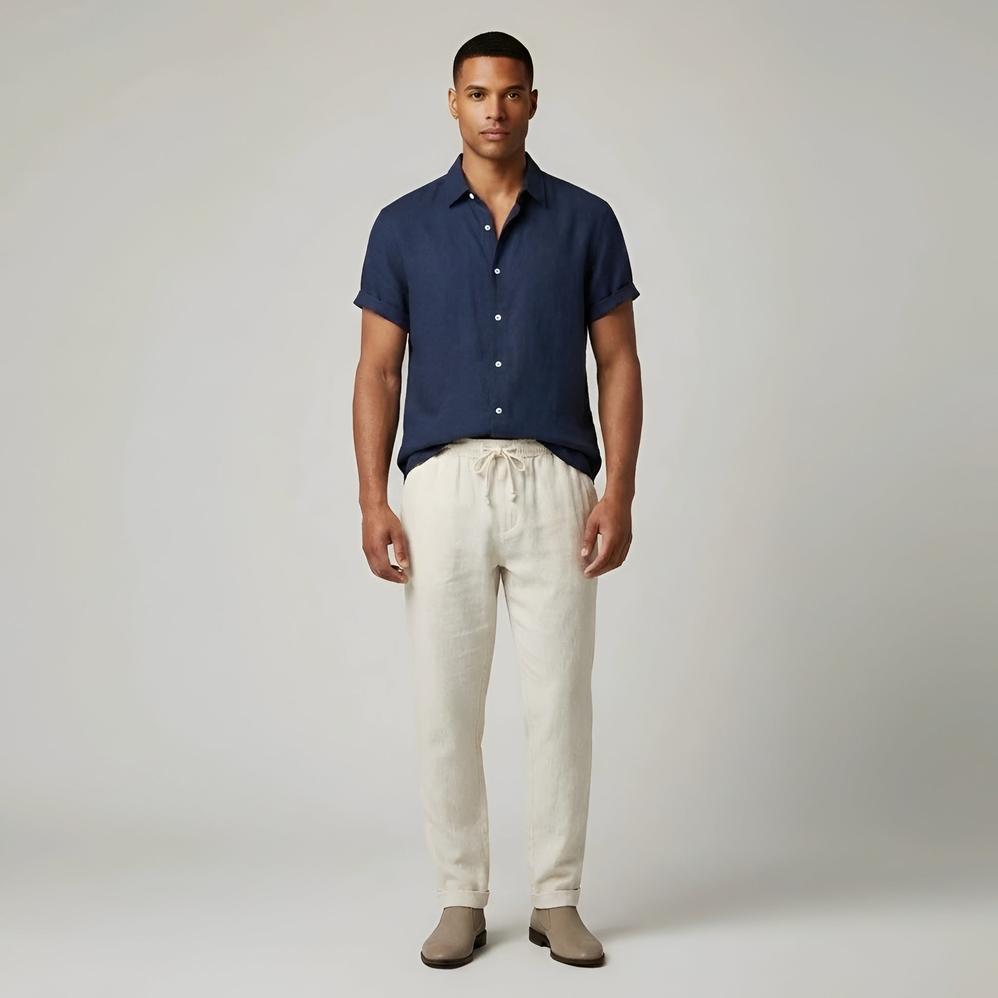 Camicia uomo maniche corte lino casual camicia estiva uomo traspirante con bottoni
