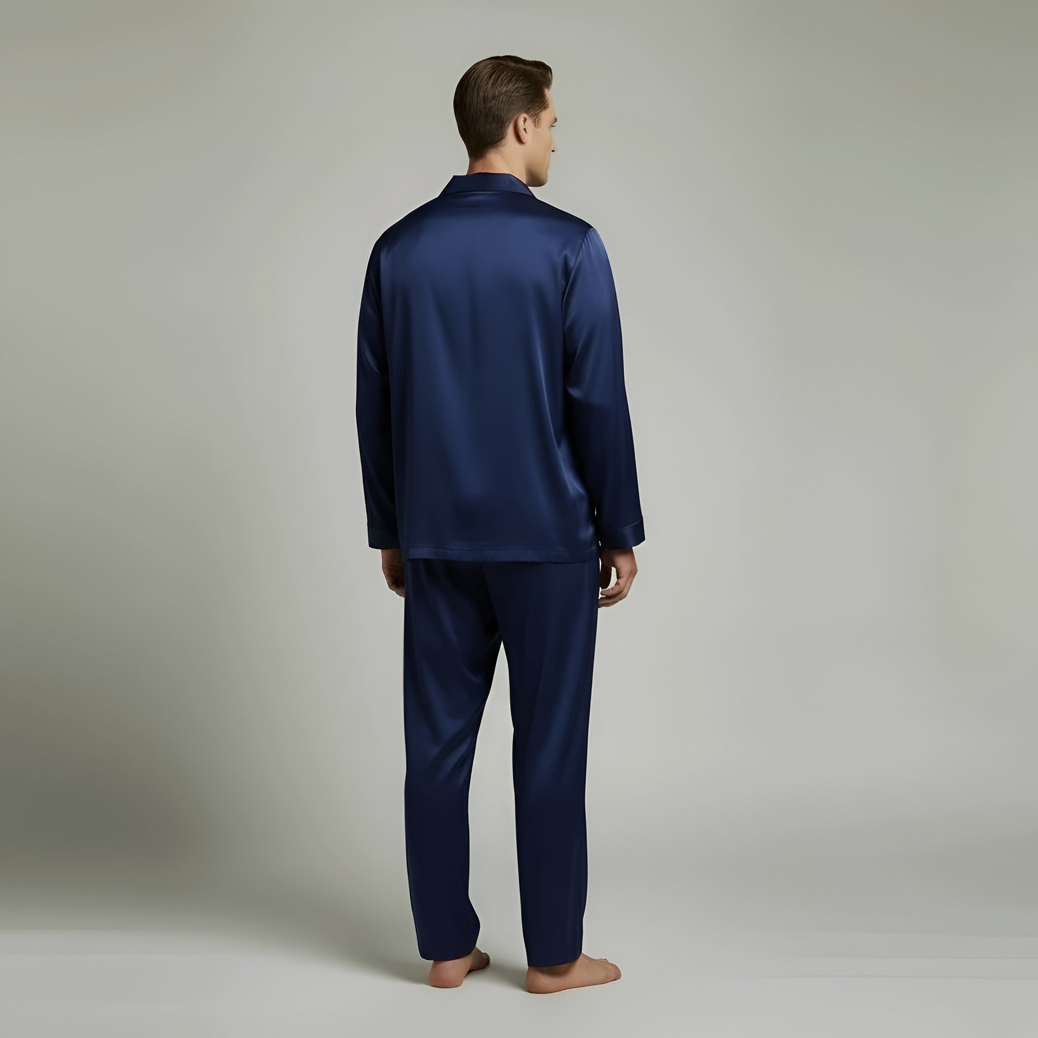 Pigiama Uomo in Raso Camicia e Pantaloni Set Notte Elegante Maniche Lunghe