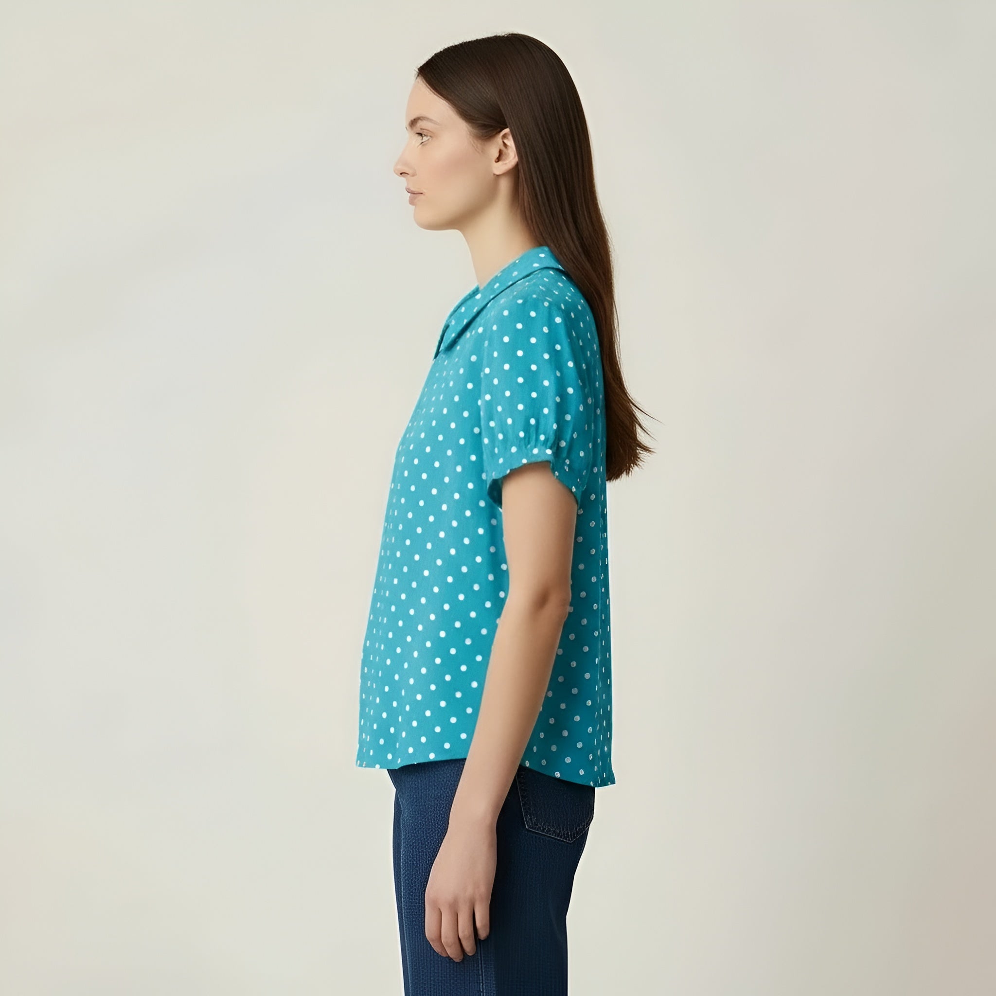 Blusa Donna a Pois Maniche Corte Camicia Casual Colletto Abbigliamento Donna