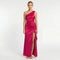 Women's elegant long one-shoulder dress with high slit, fitted evening dress