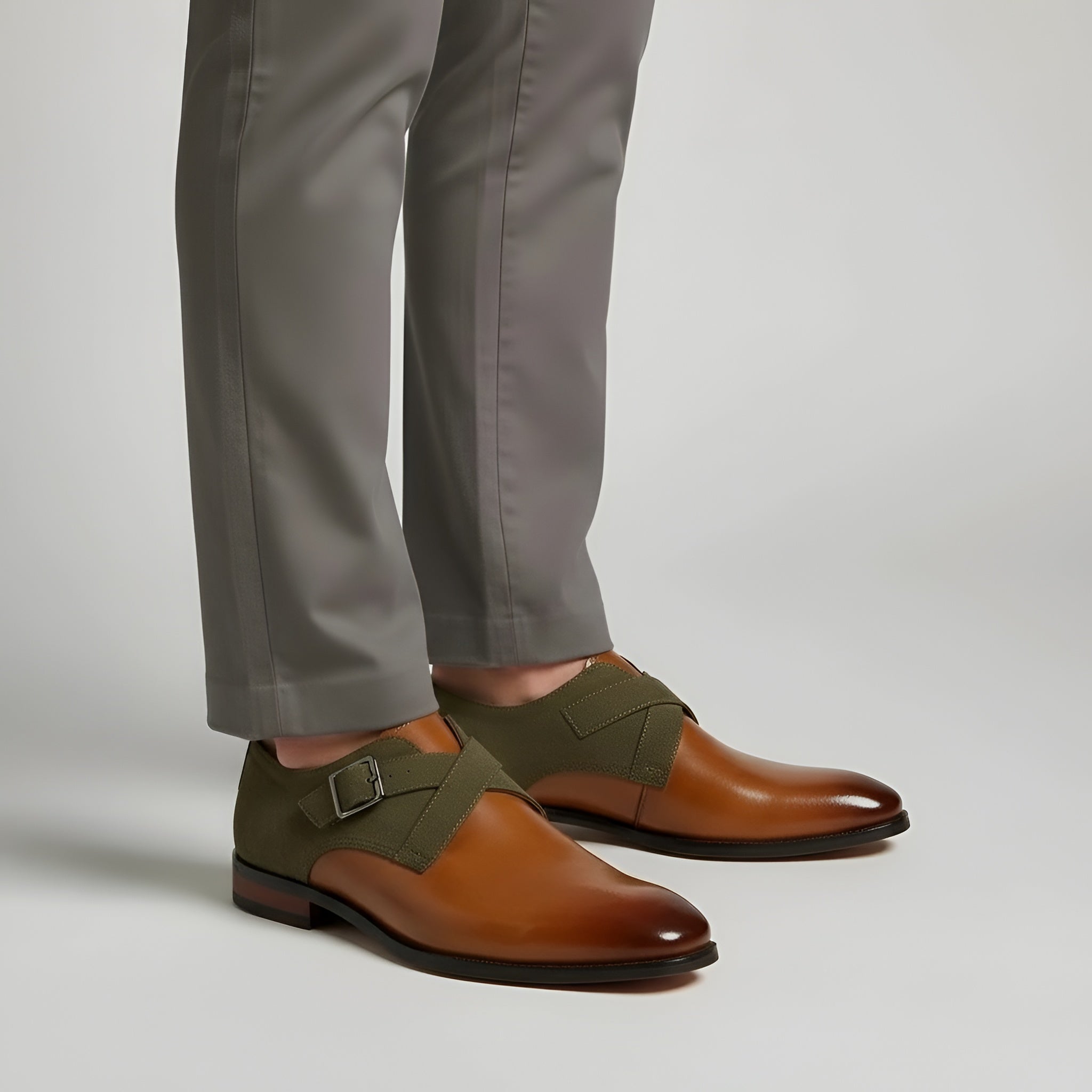 Scarpe Eleganti Uomo Monk Strap con Fibbia in Pelle Sintetica Scarpe Formali Uomo
