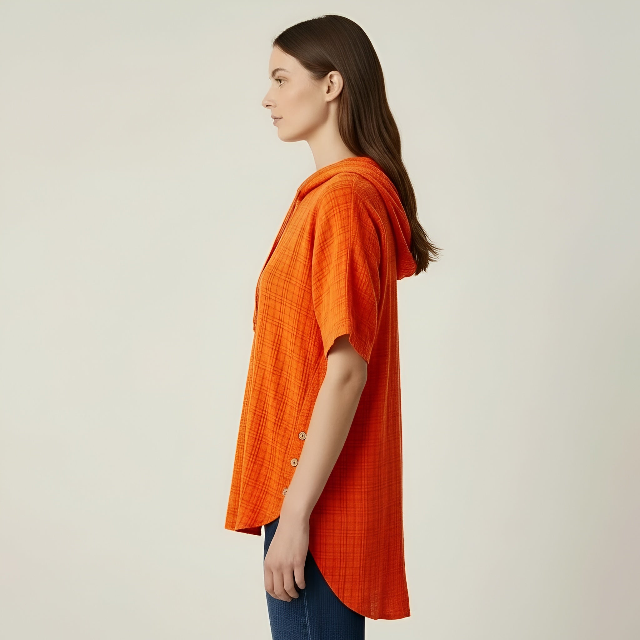 Blusa Donna Oversize in Cotone Maniche Corte Tunica Casual Larga con Bottoni