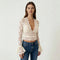 Blusa Donna in Pizzo Scollo a V Maniche Lunghe Top Elegante Slim Fit Casual
