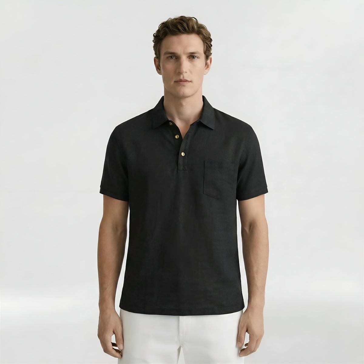 Ανδρική κοντομάνικη polo μπλούζα από βαμβάκι, casual πλεκτή polo με γιακά και κουμπιά