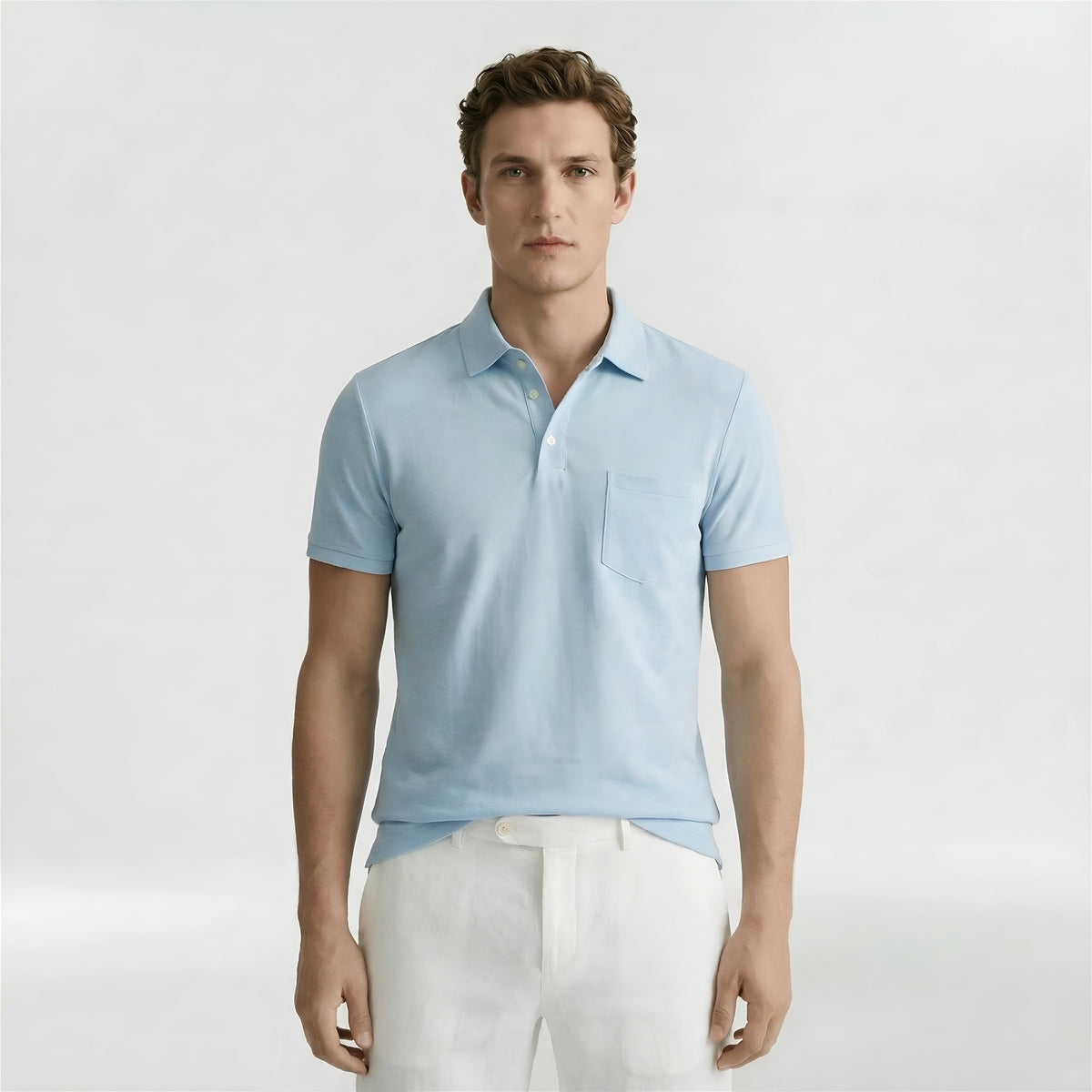 Ανδρική κοντομάνικη polo μπλούζα από βαμβάκι, casual πλεκτή polo με γιακά και κουμπιά