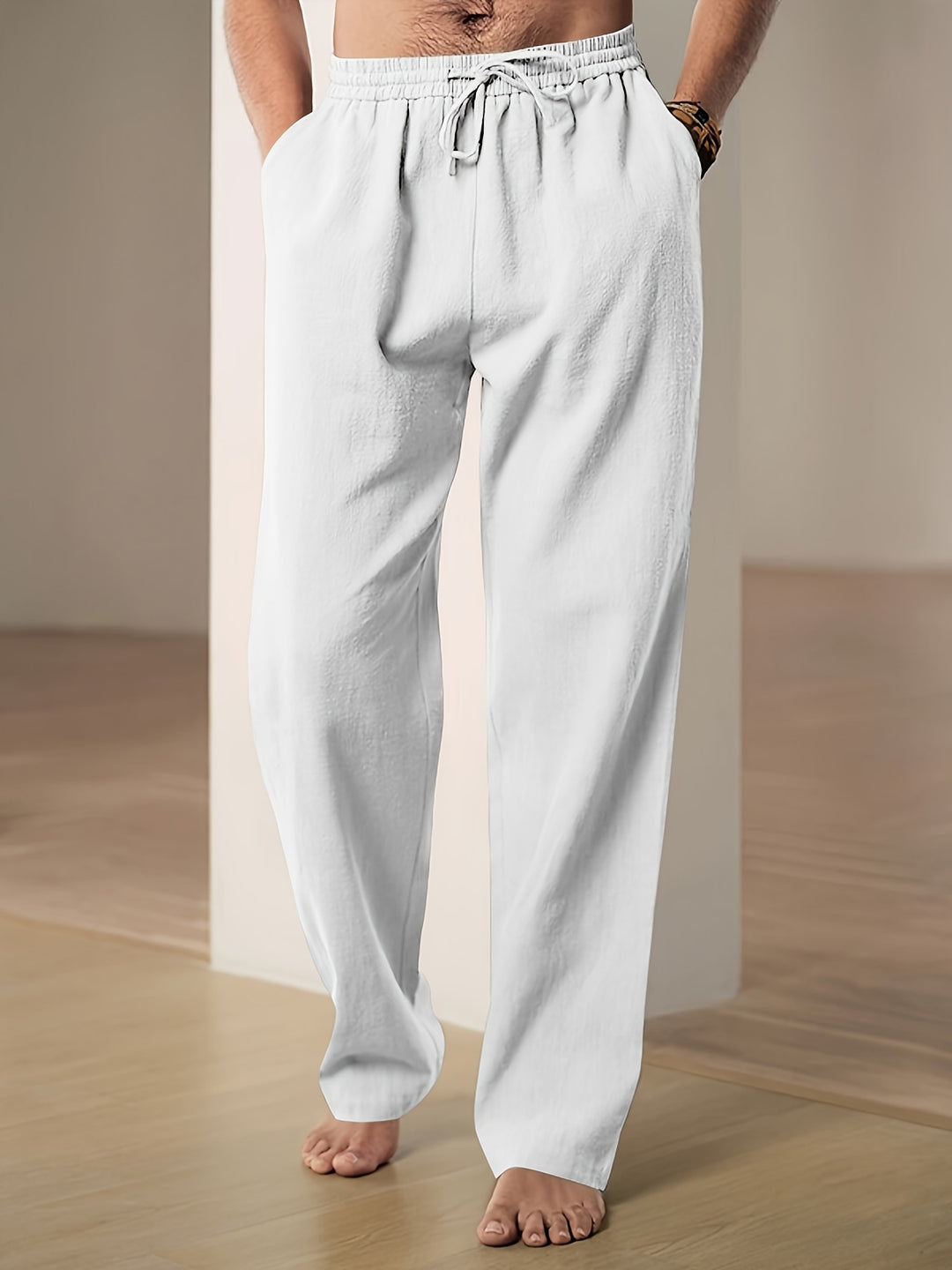 Pantaloni in lino estivi da uomo – Vestibilità comoda con coulisse elastica
