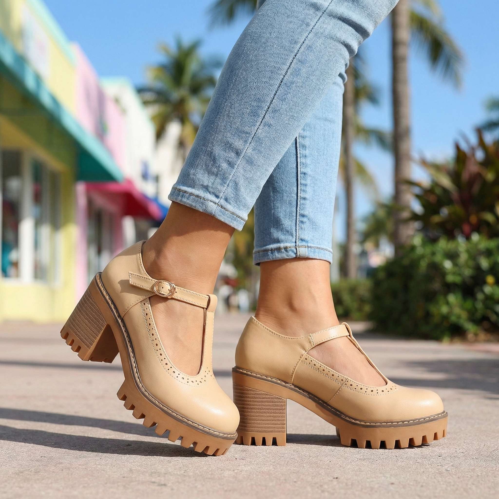 Mary Jane Stiletto Heels with T-Strap