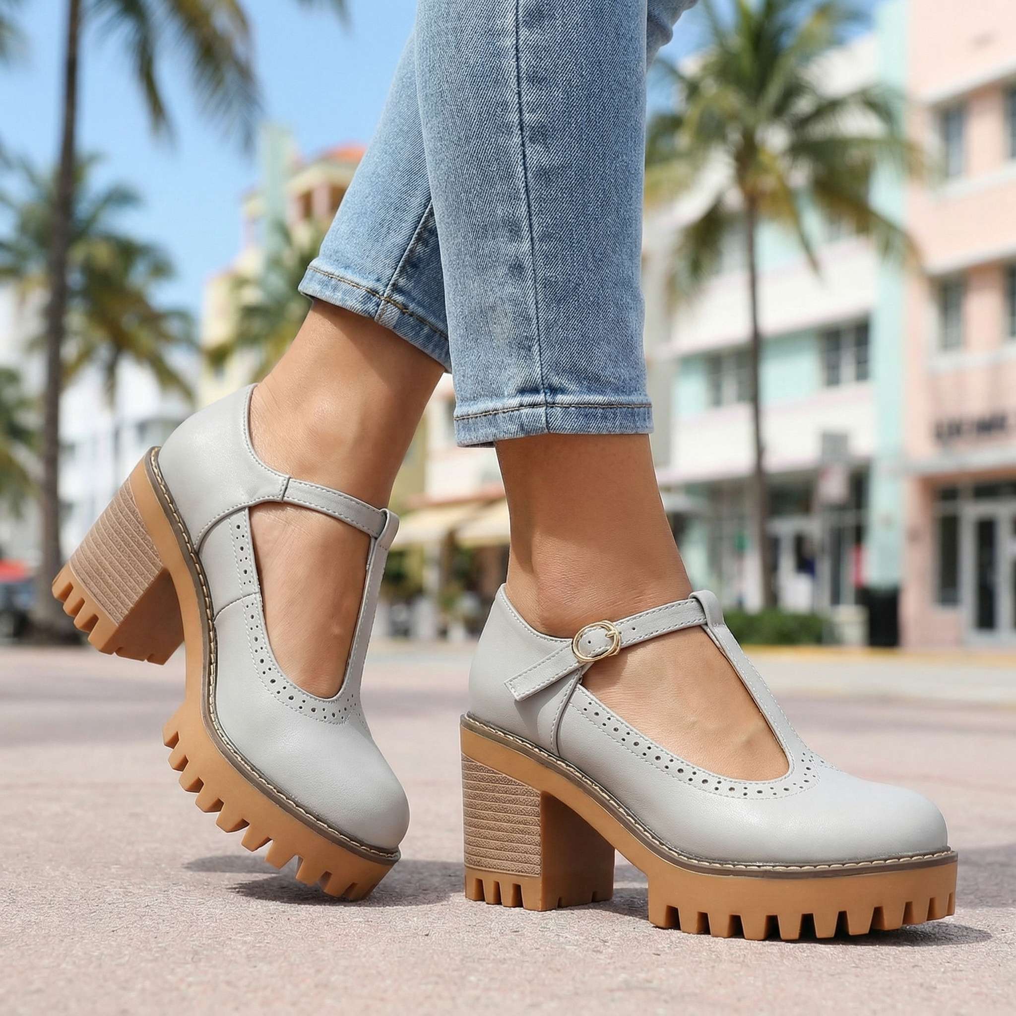 Mary Jane Stiletto Heels with T-Strap