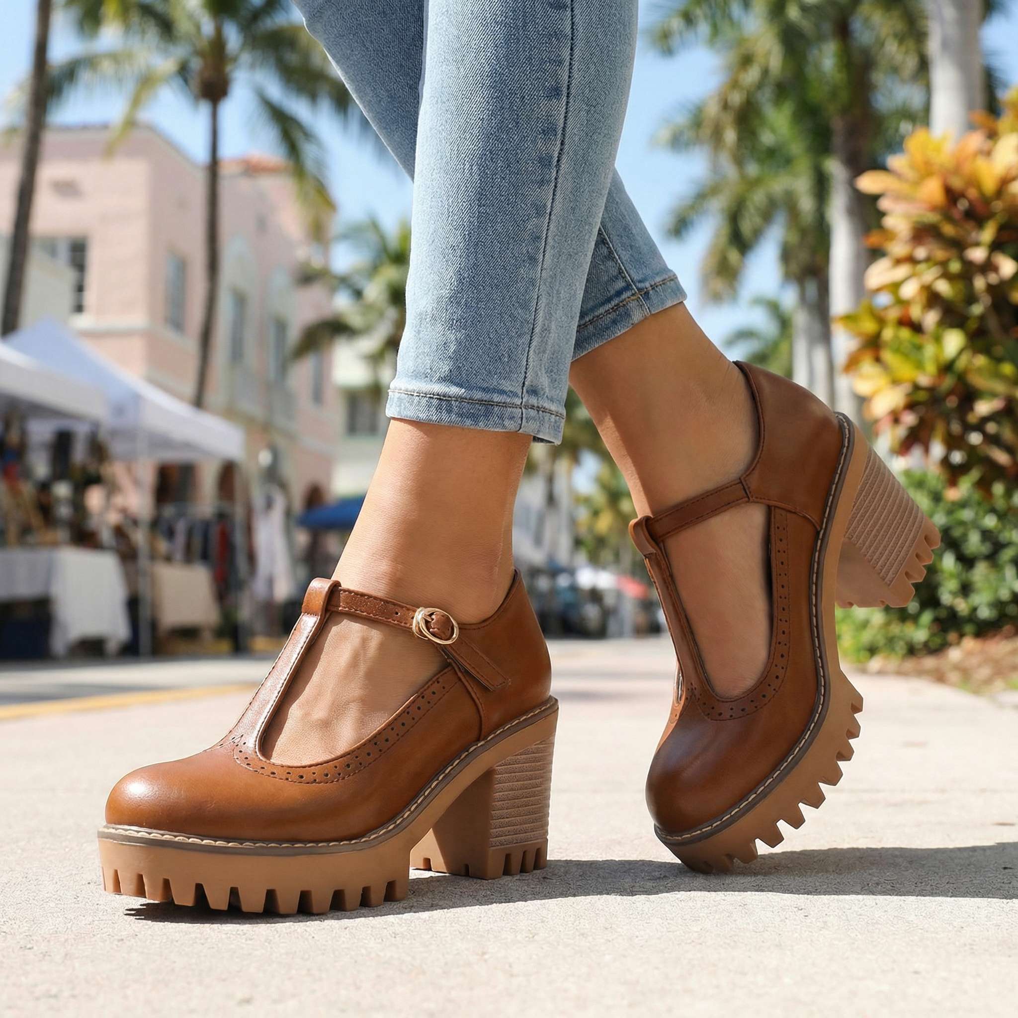 Mary Jane Stiletto Heels with T-Strap