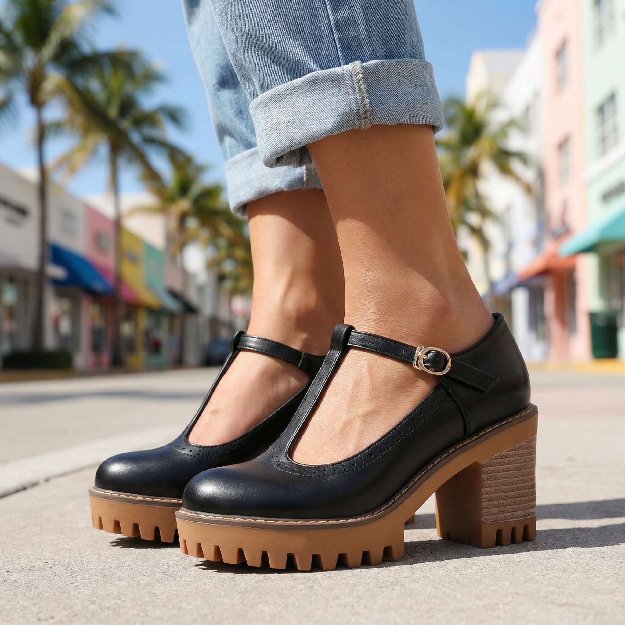 Mary Jane Stiletto Heels with T-Strap