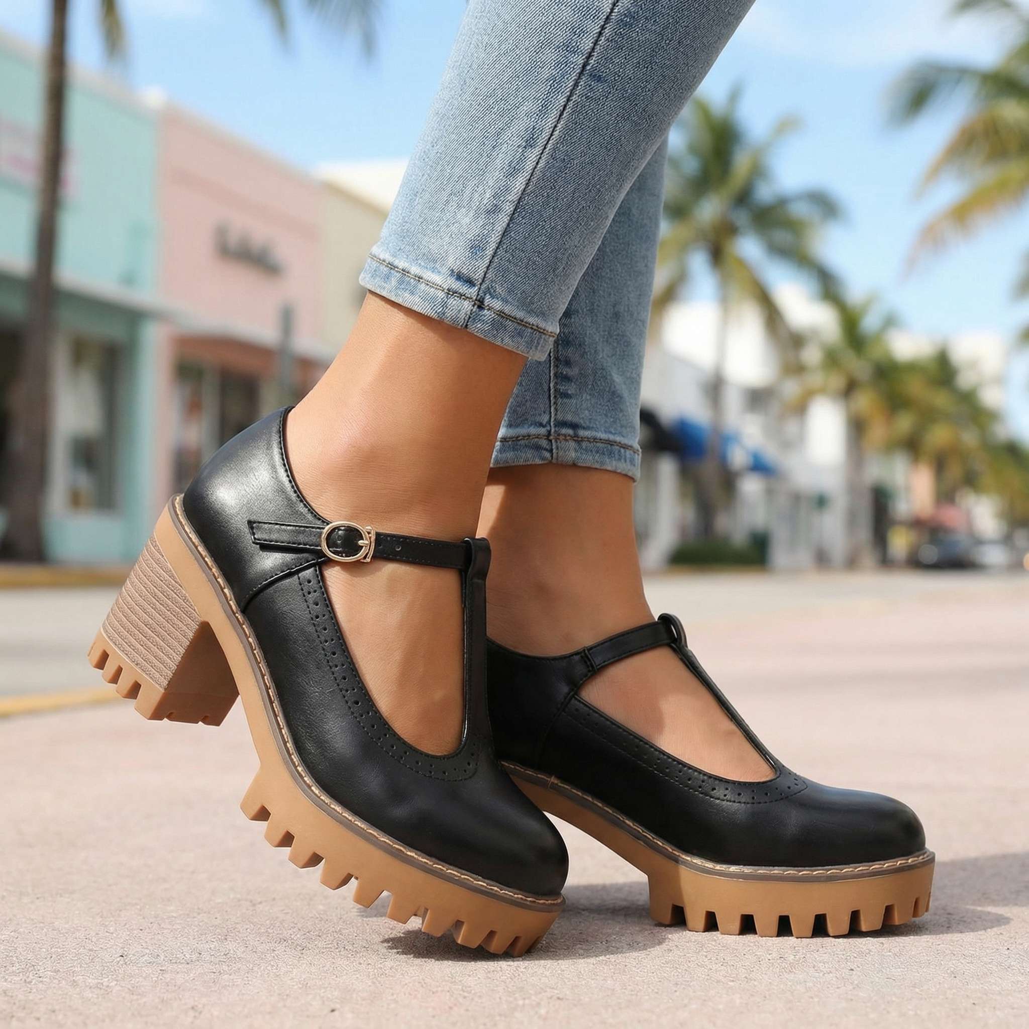 Mary Jane Stiletto Heels with T-Strap