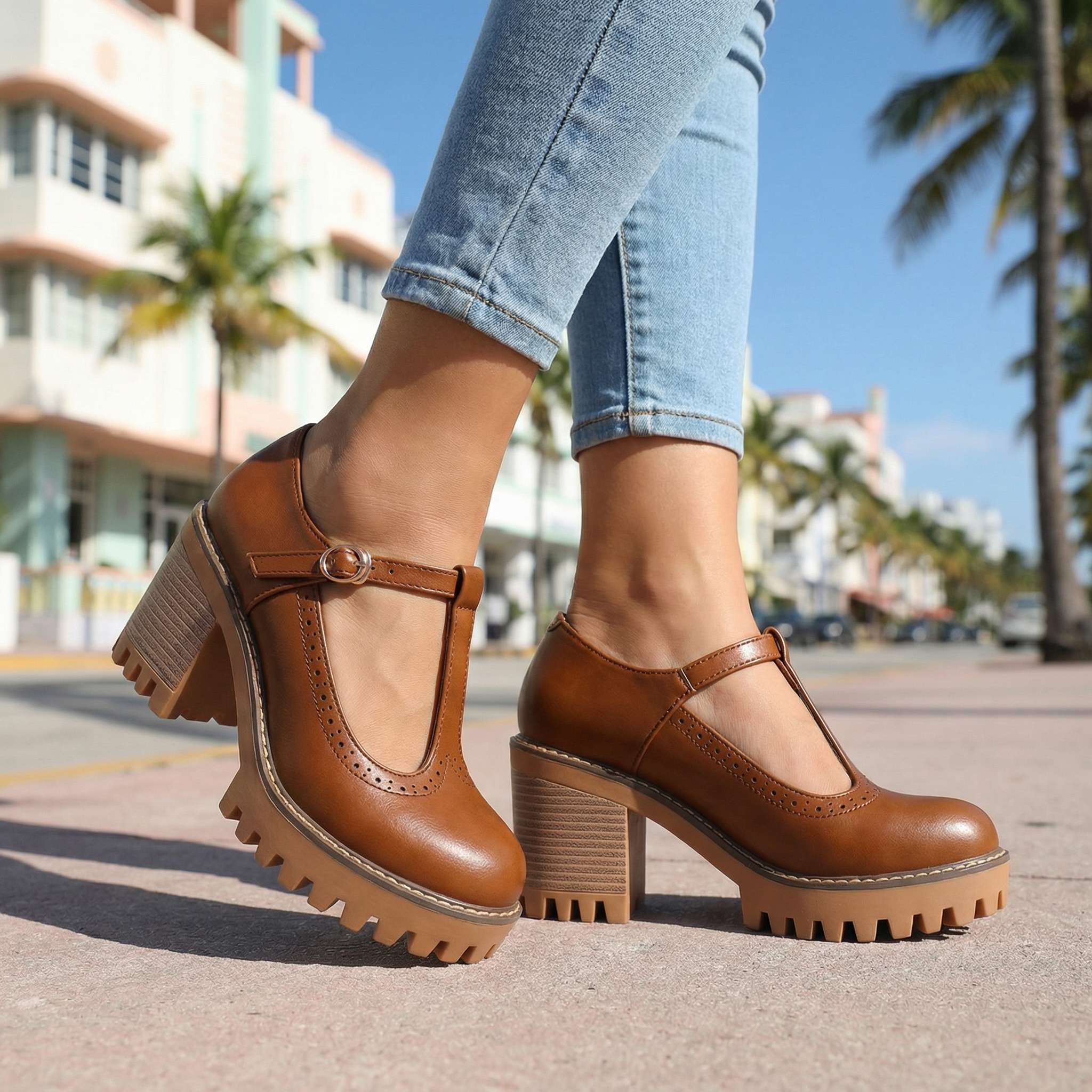 Mary Jane Stiletto Heels with T-Strap