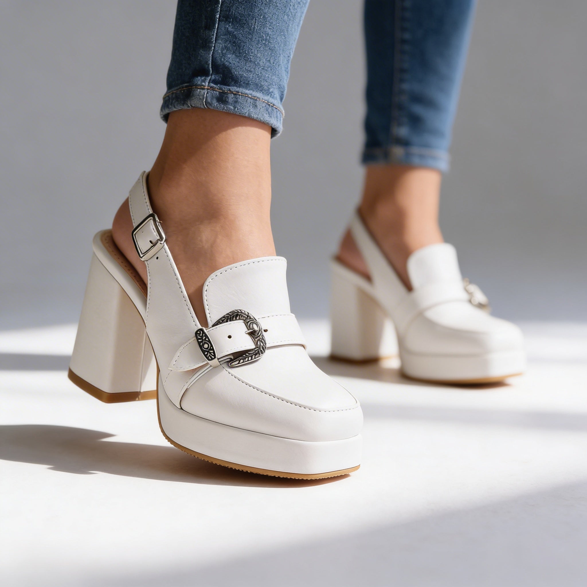 Sapatos de salto Arianna com tira e salto grosso