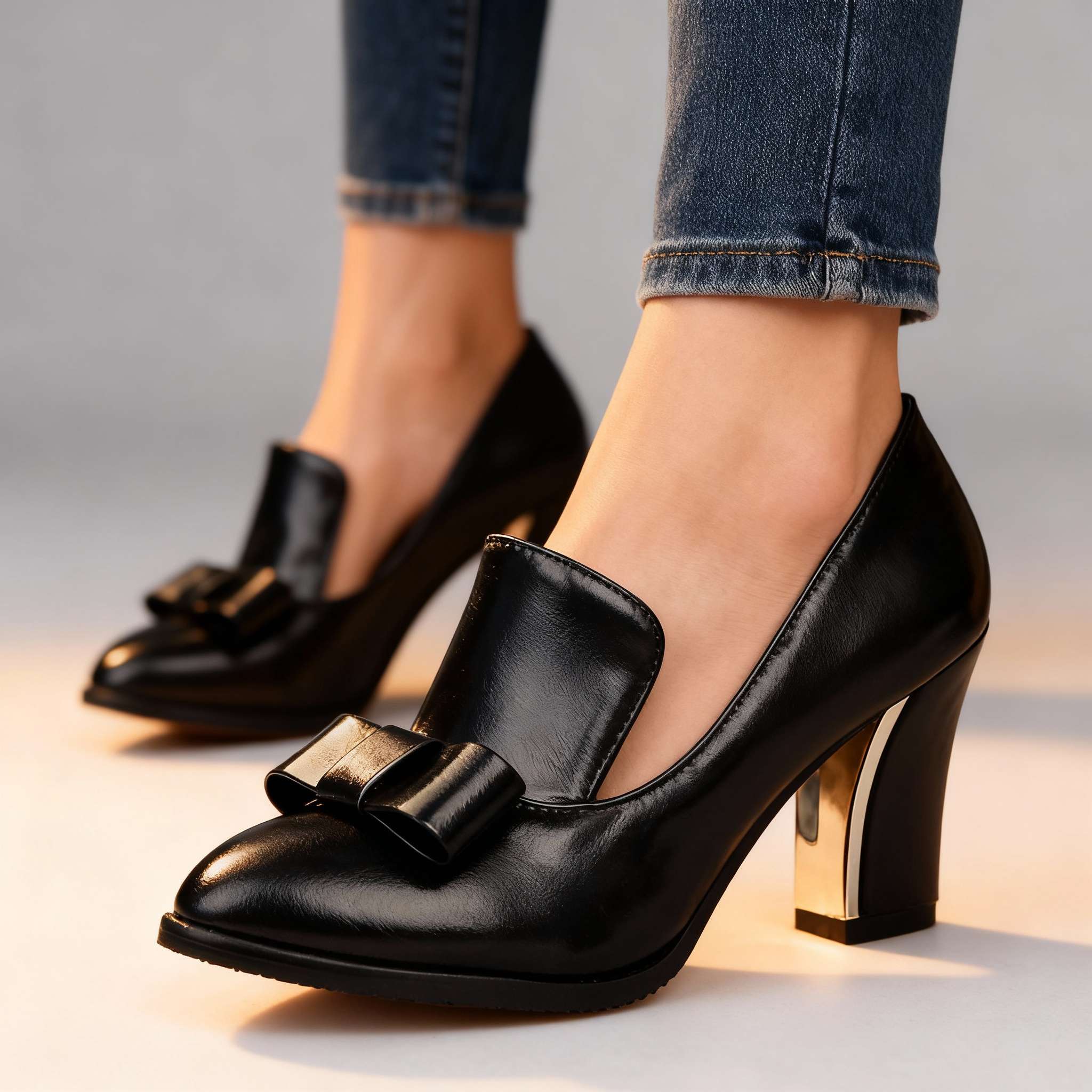 Sapatos de salto com laço