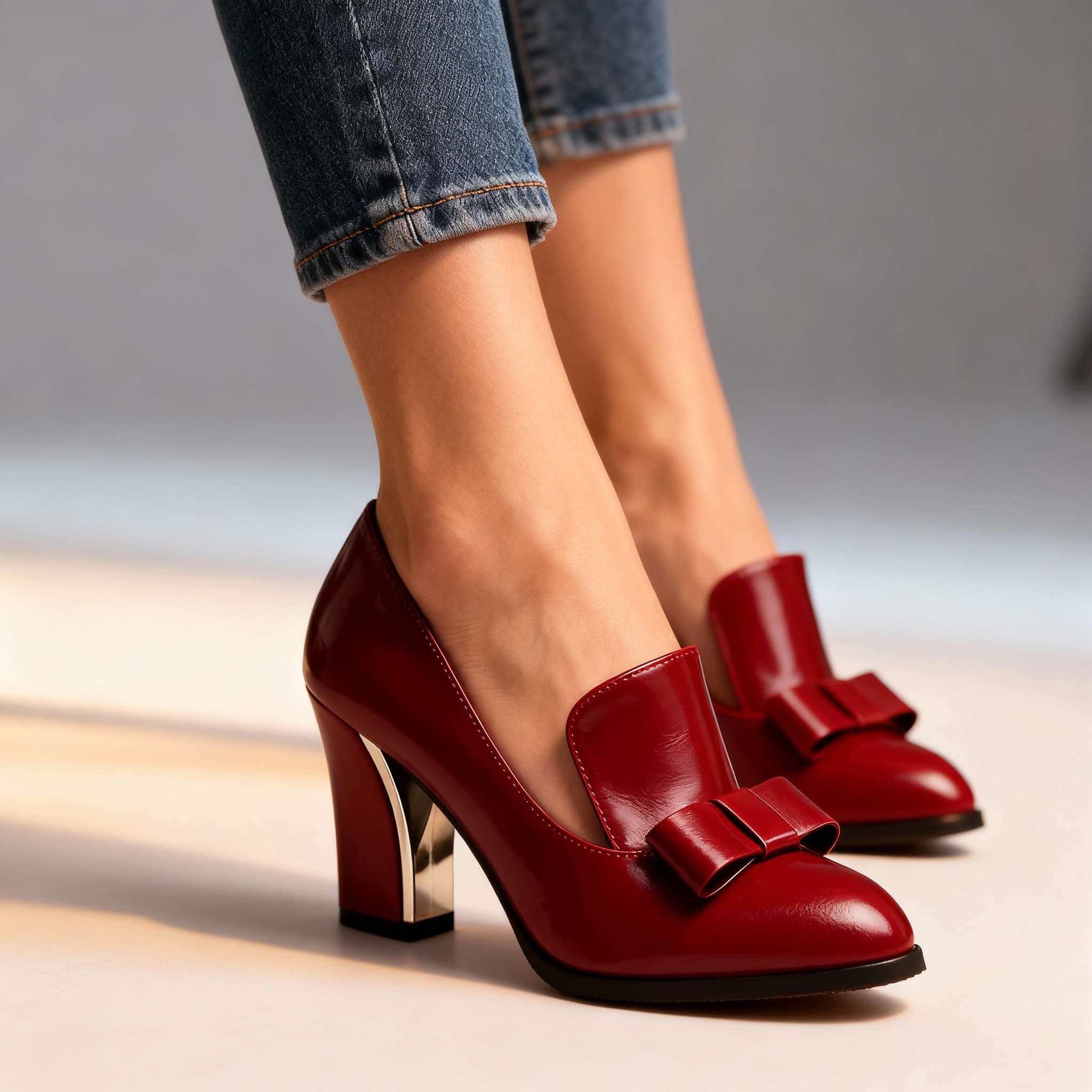 Sapatos de salto com laço