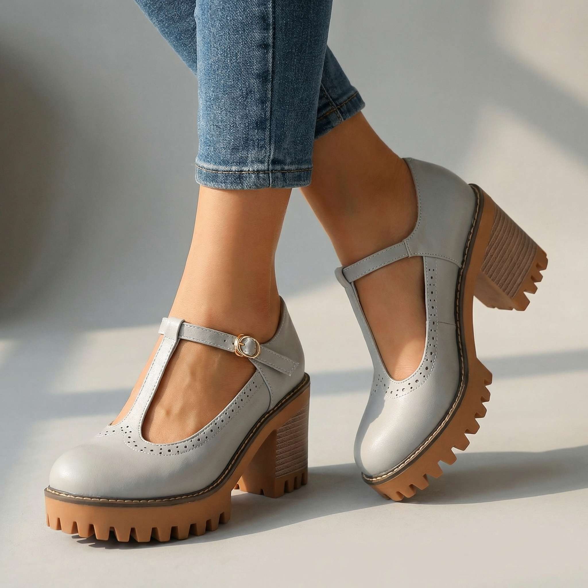 Mary Jane Stiletto Heels with T-Strap
