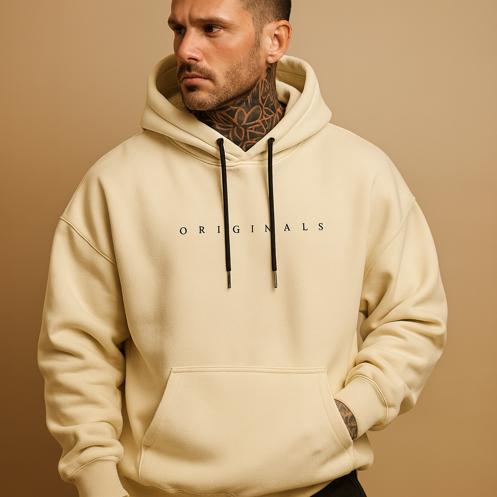 Felpa con Cappuccio da Uomo Oversize in Cotone con Tasca a Marsupio