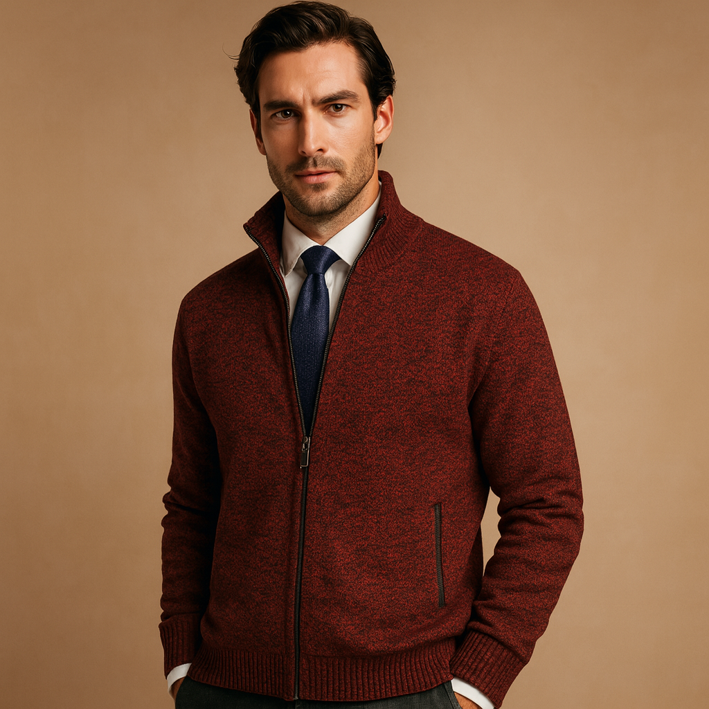 Cardigan da Uomo con Zip Intera e Collo Alto in Maglia