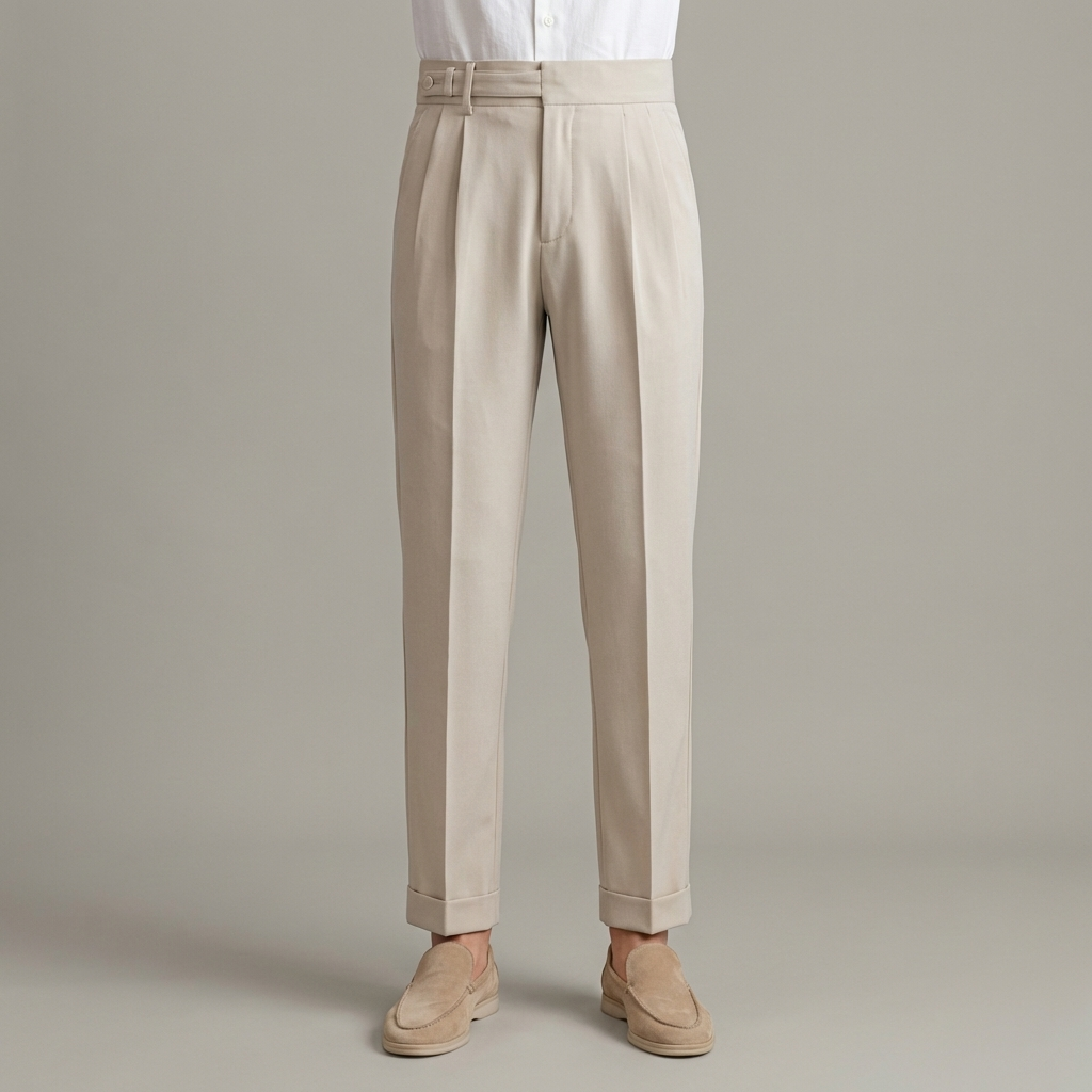 Elegant Men's Tailored Straight-Leg Pleated Trousers