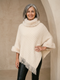 Poncho Donna in Maglia con Collo Alto e Frange