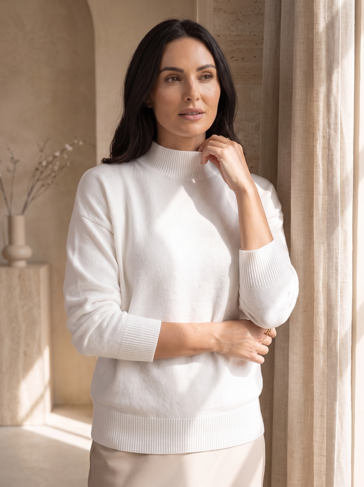 Maglione da Donna con Collo Alto e Maniche Lunghe