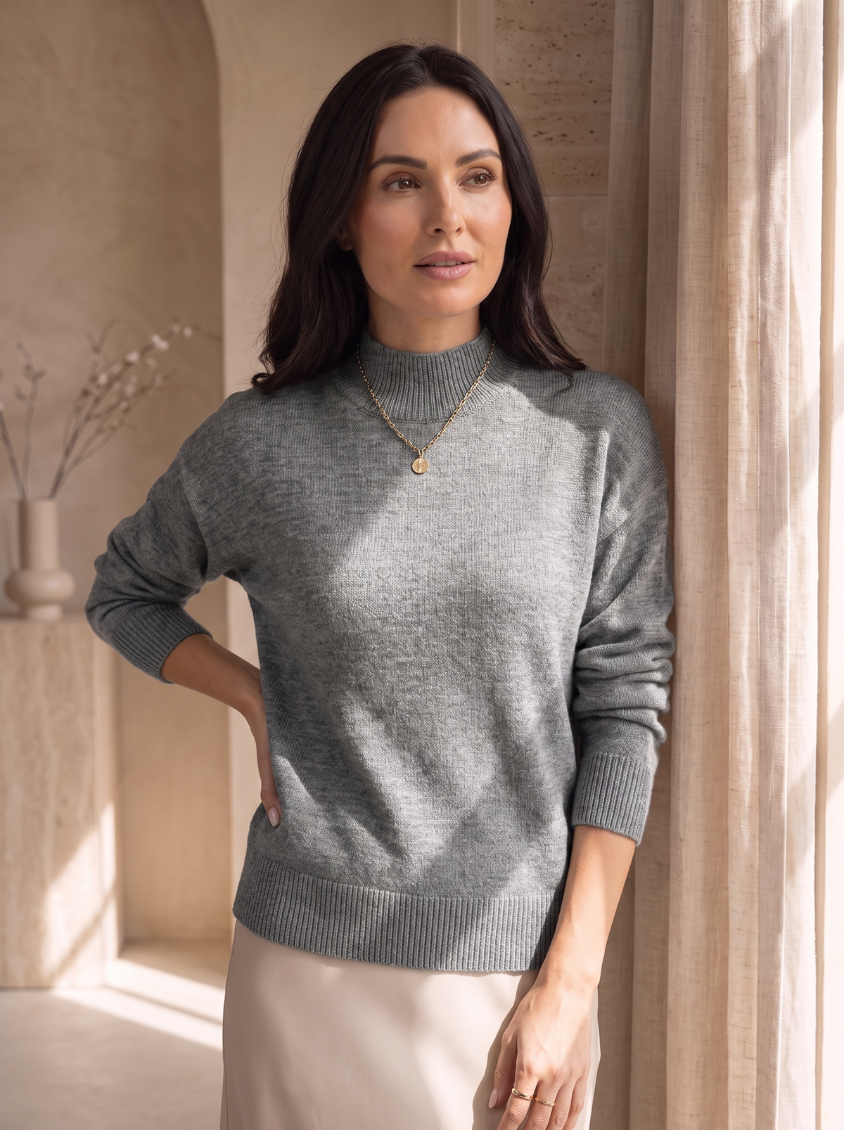 Maglione da Donna con Collo Alto e Maniche Lunghe