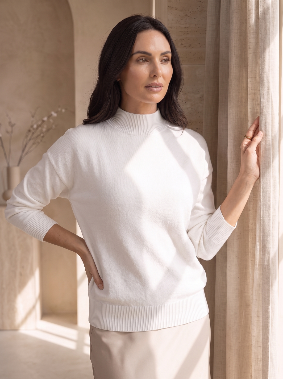 Maglione da Donna con Collo Alto e Maniche Lunghe