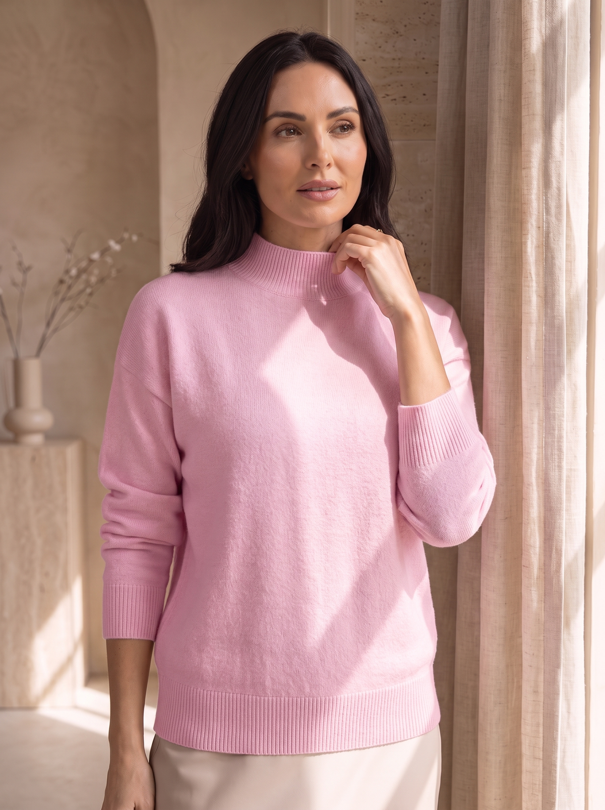 Maglione da Donna con Collo Alto e Maniche Lunghe