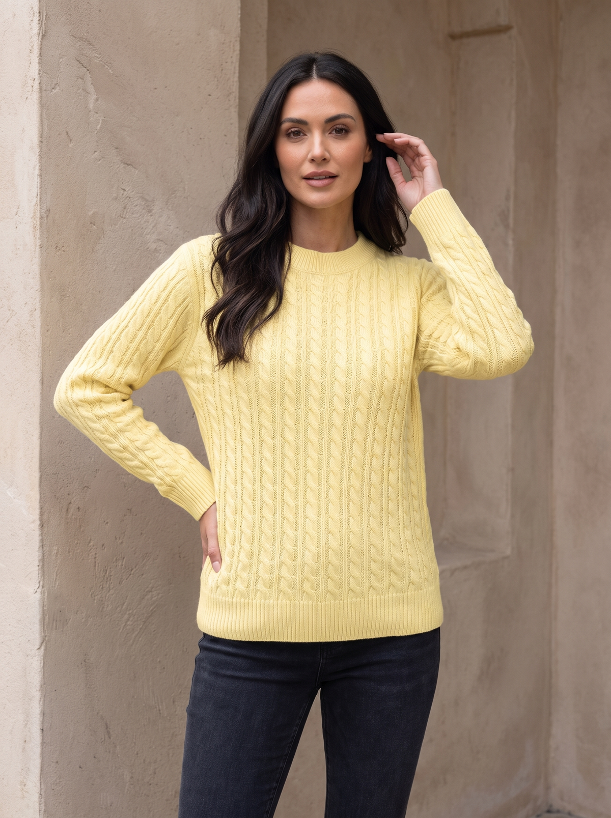 Maglione da Donna a Trecce con Girocollo e Maniche Lunghe