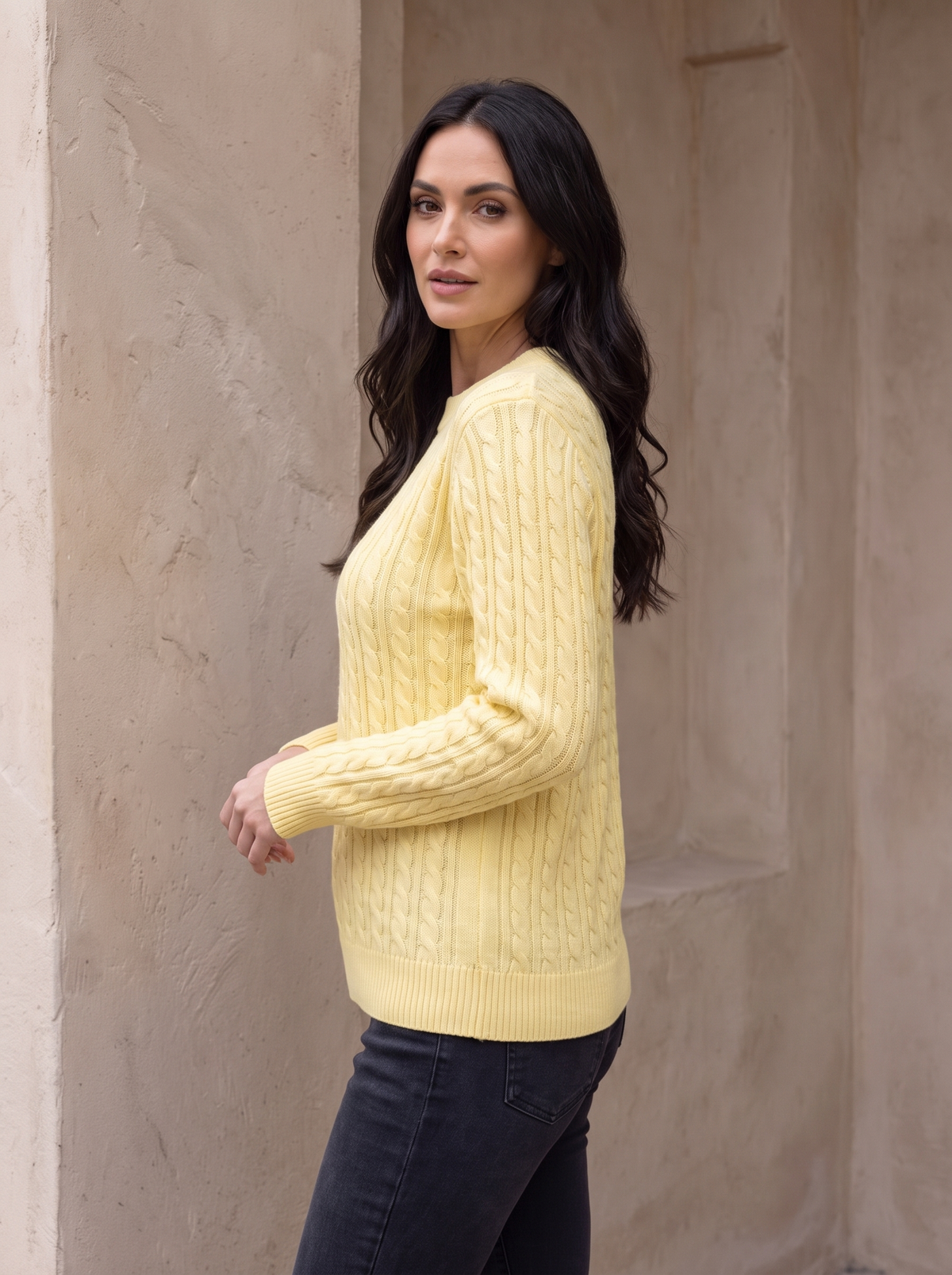Maglione da Donna a Trecce con Girocollo e Maniche Lunghe