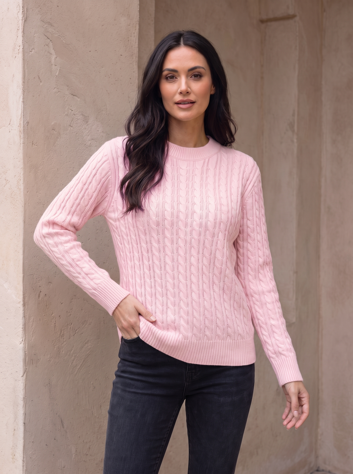 Maglione da Donna a Trecce con Girocollo e Maniche Lunghe