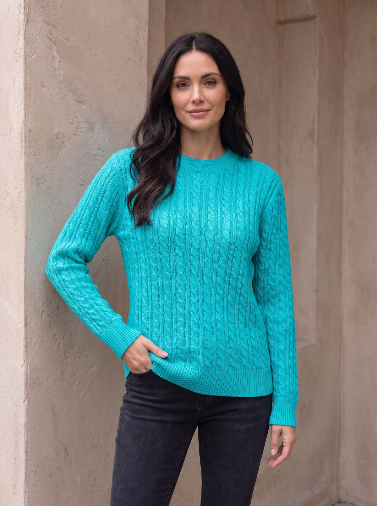 Maglione da Donna a Trecce con Girocollo e Maniche Lunghe