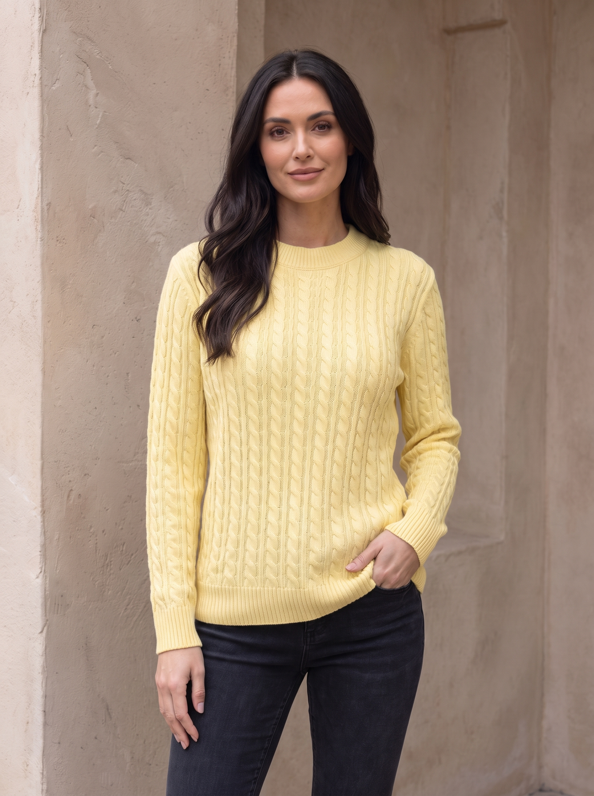 Maglione da Donna a Trecce con Girocollo e Maniche Lunghe
