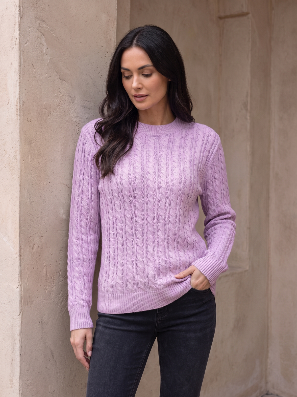 Maglione da Donna a Trecce con Girocollo e Maniche Lunghe