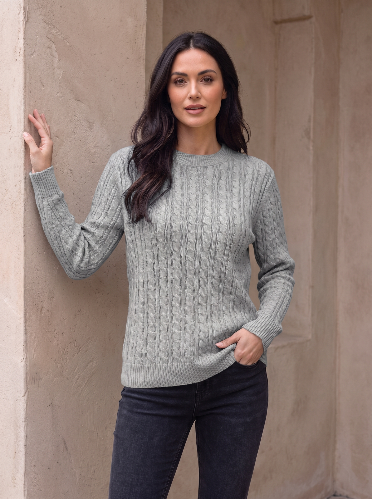 Maglione da Donna a Trecce con Girocollo e Maniche Lunghe