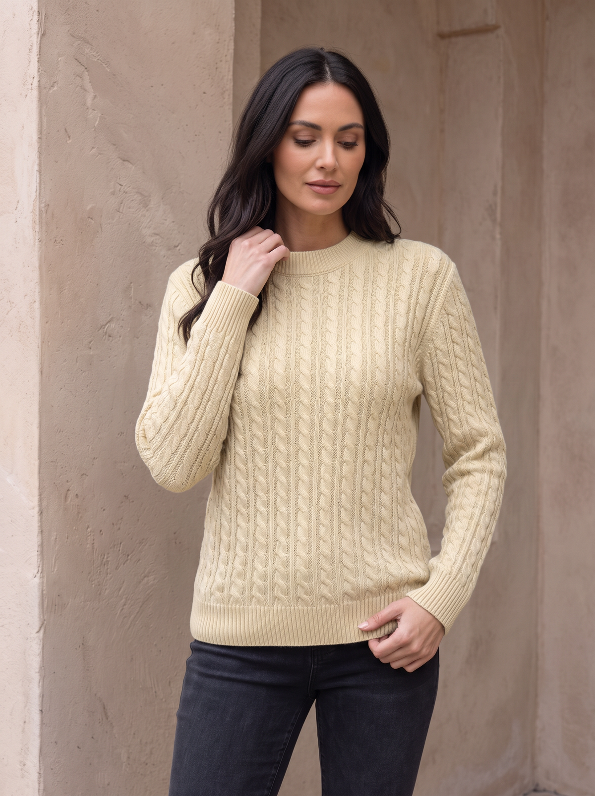 Maglione da Donna a Trecce con Girocollo e Maniche Lunghe