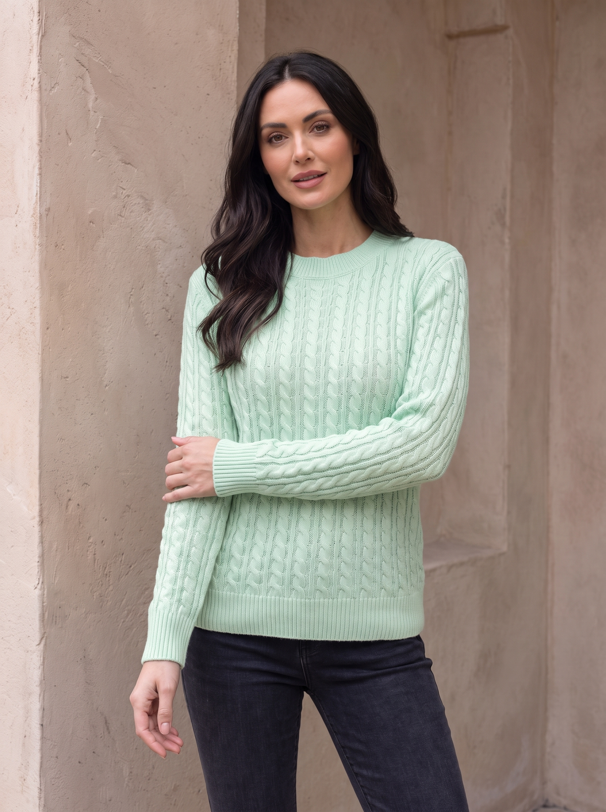Maglione da Donna a Trecce con Girocollo e Maniche Lunghe