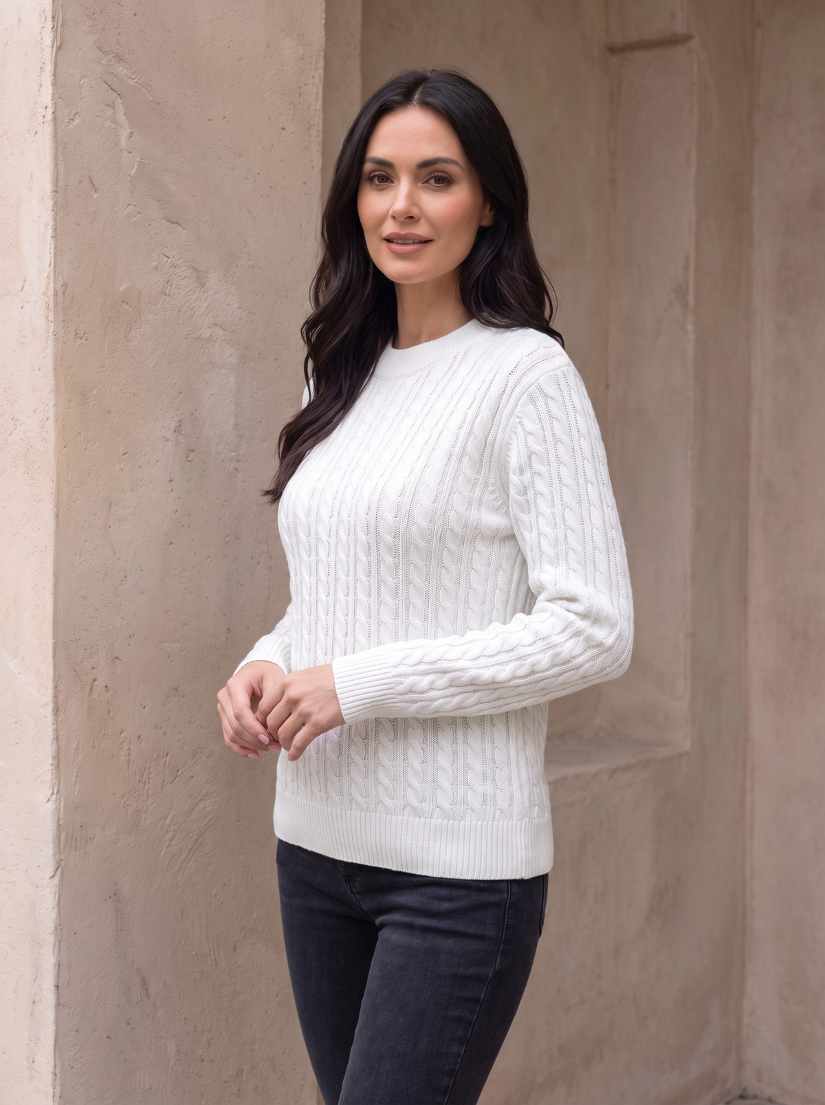 Maglione da Donna a Trecce con Girocollo e Maniche Lunghe