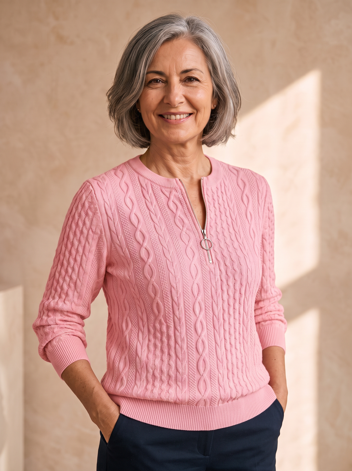 Maglia da Donna con Mezza Zip e Lavorazione a Trecce