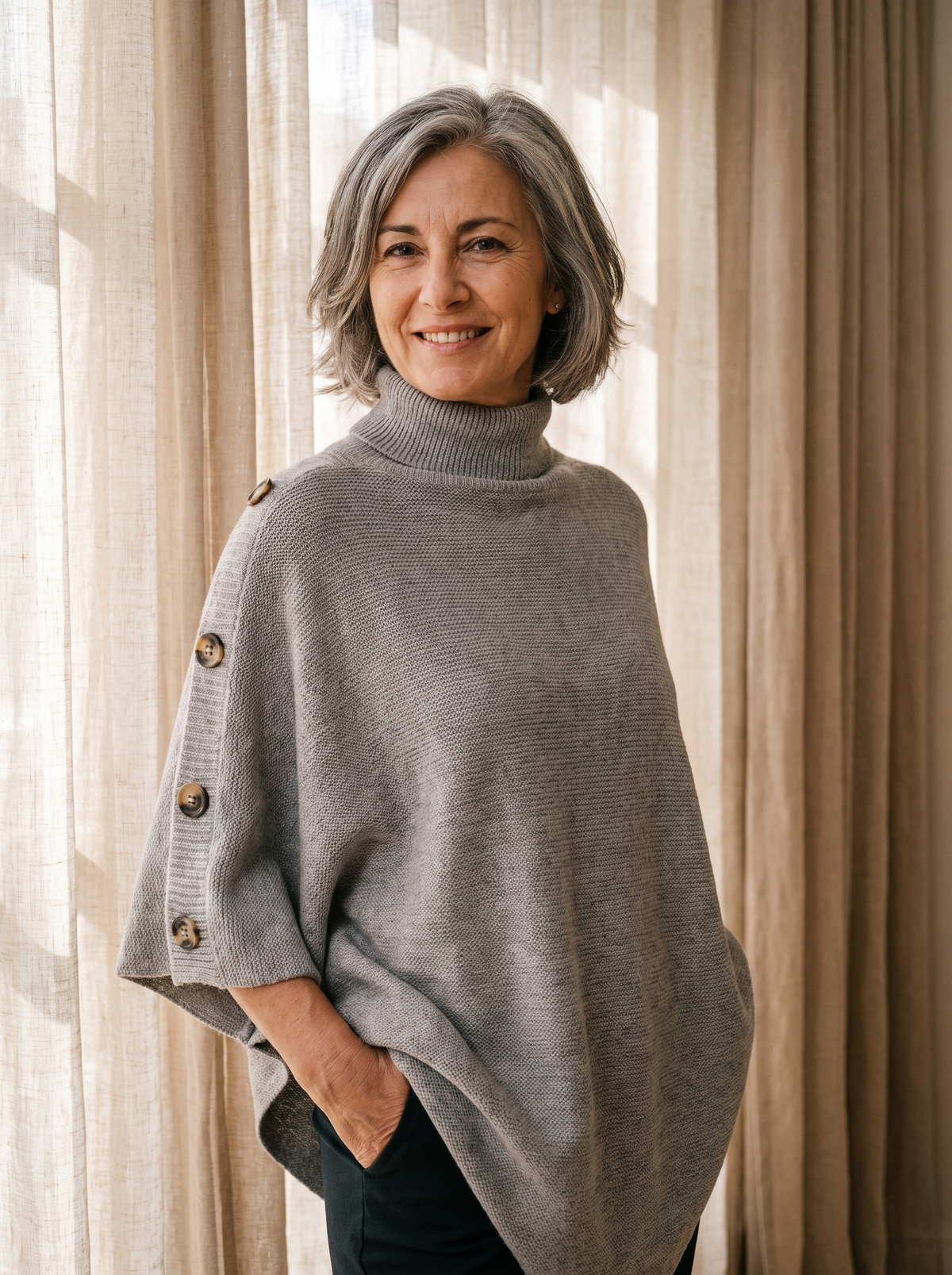 Maglia Poncho da Donna con Collo Alto e Maniche Corte