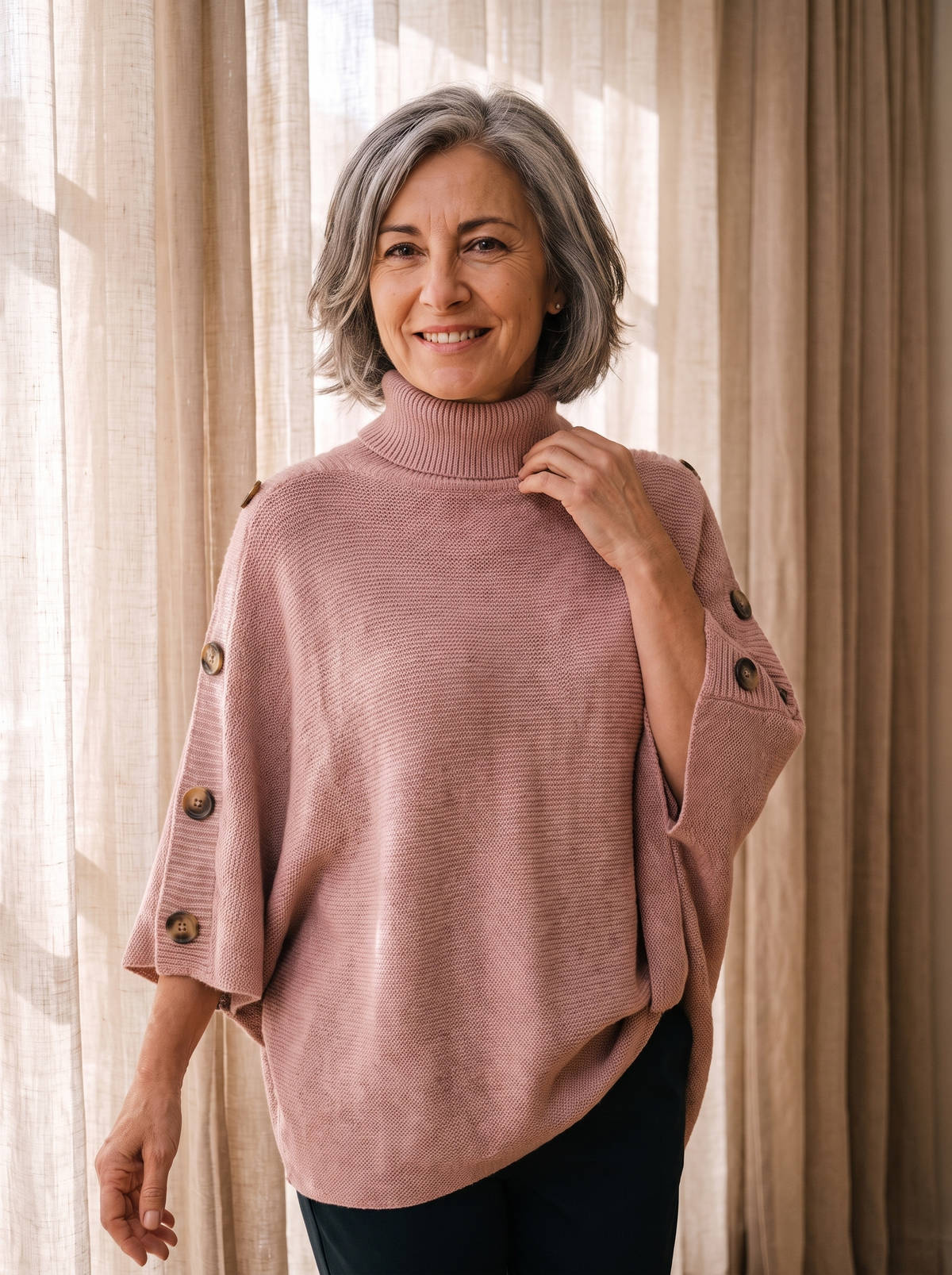 Maglia Poncho da Donna con Collo Alto e Maniche Corte