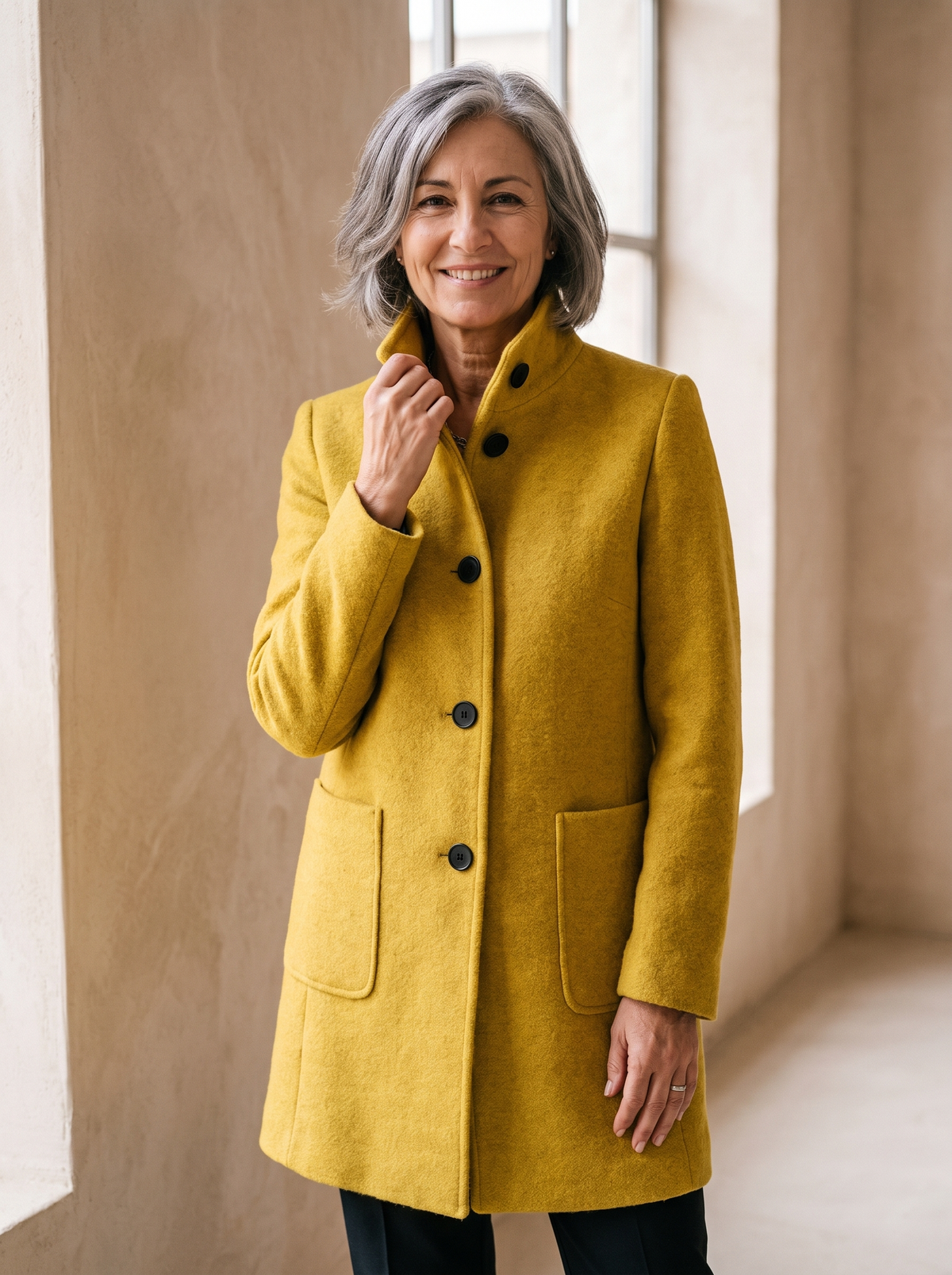 Cappotto da Donna con Collo Alto e Chiusura a Bottoni